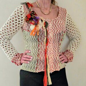 Colorful crochet cardigan ,sizeS ,"save the queen"made in Italy